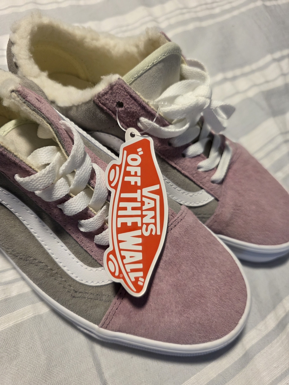 Vans Old Skool Sherpa-Lined Suede Sneakers in Dusty Pink & Gray